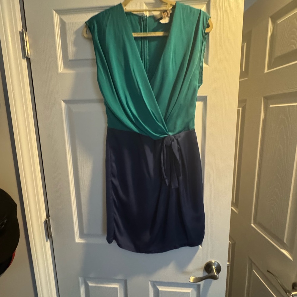 Green and Blue Ruched Sheath Mini Dress